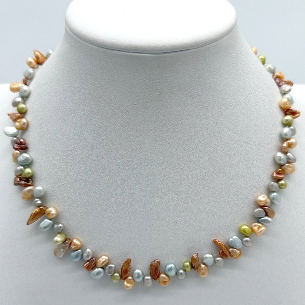 Vintage Multicolor Baroque Freshwater Pearl Necklace Iridescent Pastel